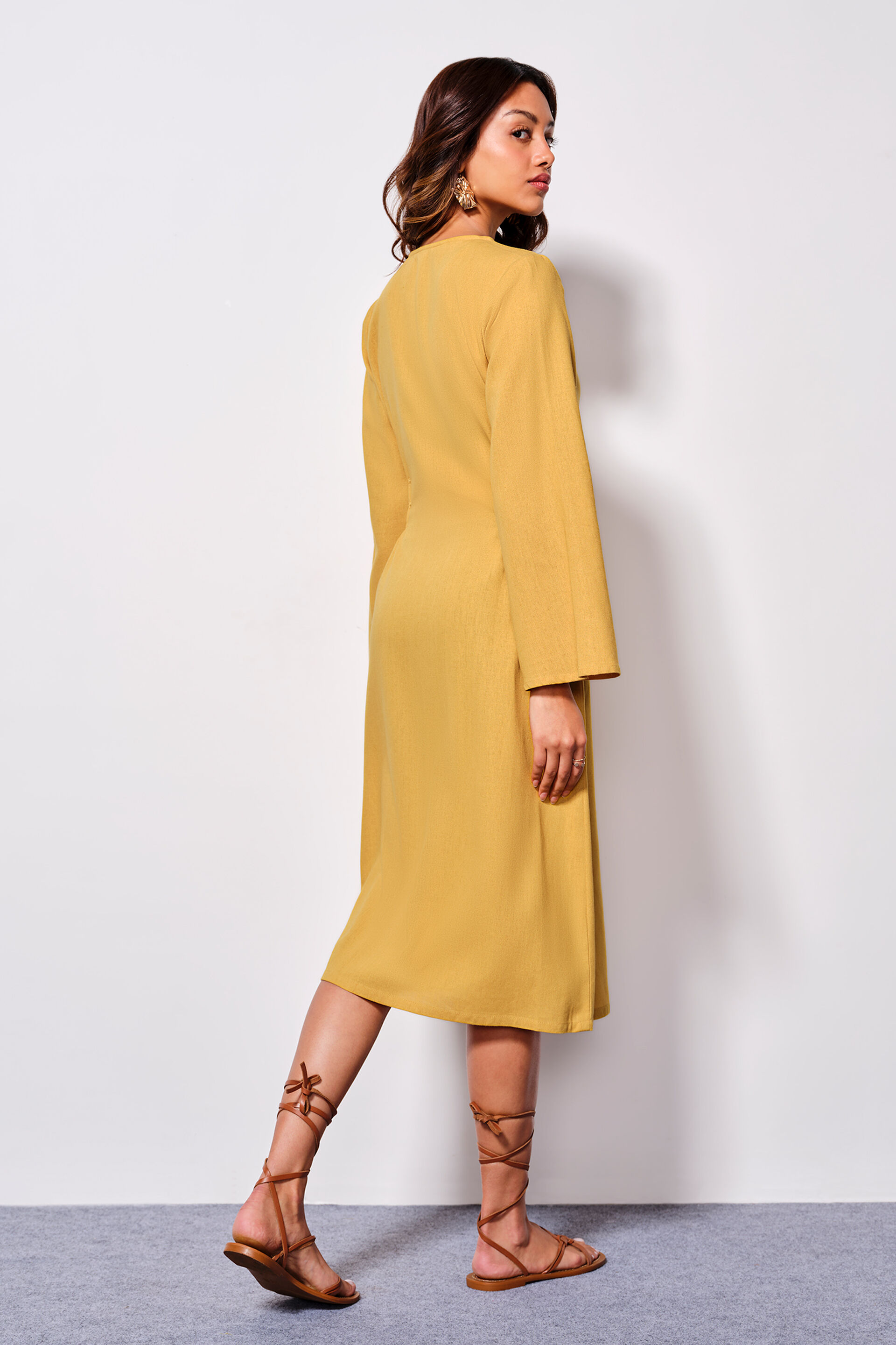 Golden Hour Viscose Blend Button-Up Dress, Yellow, image 3